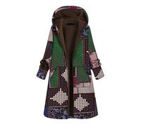 Holiday Essentials My Order Womens Winter Coats Plush Thick Cotton Padded Jacket Ethnic Printing Stitching Long Fashion Cotton Padded Womens Coats 2022 My Orders (Green, 5XL)