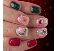 Holiday Fake Nails 24 Pieces Christmas Santa Snowflake Design, ABS for Party Friendly ABS Press on Fingernail