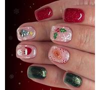Holiday Fake Nails 24 Pieces Christmas Santa Snowflake Design Reusable Press On Nails ABS For Party Holiday Fingernail Set