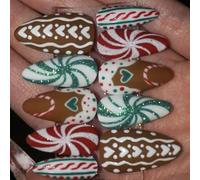 Holiday Fake Nails Red Green Striped Hearts 30PCS Short Square Press Ons ABS for & Gifting Party Striped Fake Nails