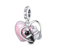 Holiday Family Mother Daughter Travel Rabbit Cat Dog Love Charm Bead Pendant 925 Sterling Silver Compatible With Pandora Charm Moments Bracelet (Cat Kitten Love Heart Couple)