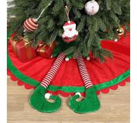 Holiday For Elf Tree Skirt with Striped Legs, Christmas Tree Skirt Made From Soft Polyester to Cover Tree Stand (122CM)