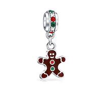 Holiday Fun Christmas Cookie Dangling Gingerbread Man Charm Bead For Women Teen Brown Enamel .925 Sterling Silver Fits European Bracelet