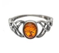Holiday Gift Shops Sterling Silver and Baltic Honey Amber Celtic Knots Ring