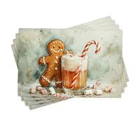 Holiday Gingerbread Placemats Set of 4, Cozy Winter Gingerbread Design for Festive Dining Table, Washable Decorative Cloth Placemats 18x12 Inch