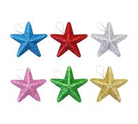 Holiday Glitter Star Pendant - Small Glitter Star Hanging Ornament For Christmas | 6 Pieces Hangable Glitter Star | Christmas Tree Decorations for Home | Christmas Car Mirrors Pendant