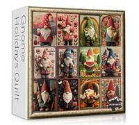 Holiday Gnome Puzzles for Adults 1000 Pieces, Gnome Quilt Puzzle Features Christmas Thanksgiving Halloween Valentines Easter Gnomes,Funny Patchwork Art College Challenge Jigsaw Puzzles