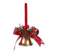 Holiday Hanging Ornament Gold Bell Red Berry Pinecone(10014) | Charming festive look, natural holiday accents, silk flowers, metal hardware, ribbon detail
