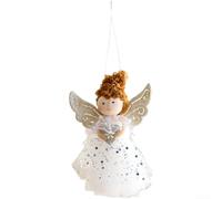 Holiday Hanging Pendant Featuring Celestial Doll Design in Plush and Tulle for Tree Decorations (White Heart)