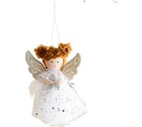 Holiday Hanging Pendant Featuring Celestial Doll Design in Plush and Tulle for Tree Decorations (White Crown)