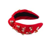 Holiday Headbands for Women, Rhinestone Headbands - Beaded Top Knot Headband,Rhinestone Heart Jeweled Knotted Hair Band for Holiday