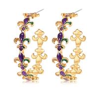 Holiday Hoop Earrings for Women Girl Glitter Festive Enamel Green Shamrock Charm Hoops for Mardi Gras St. Patrick's Day Jewelry Gifts for Party Carnival, Zinc, No Gemstone