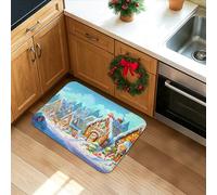 Holiday Kitchen Mats for Floor, Gingerbread House Cozy Soft Mats, Winter Cushioned Comfort Washable Non Slip Decor Rugs for Kitchen Sinks Bathroom 20x31 Inch