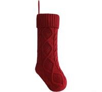 Holiday Knitted Christmas Stocking Featuring Diamond Design For Tree Hanging And Seasonal Decor, Spacious Size For Candy And Small Holiday Treats(Red)