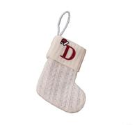 Holiday Knitted Stocking with Snowflake Alphabet Pattern Suitable for Hanging on Christmas Tree or Wreath Use as Candy Holder During Festive Season (D)