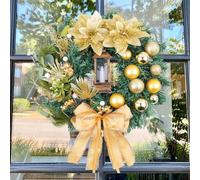 Holiday LED Lighted Wreath Featuring Red Bow and Pine for Door and Window Use, Constructed with Materials (F-40cm)