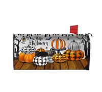 Holiday Magnetic Mailbox Cover Waterproof Polyester Fabric Pumpkin Design Fall Decoration Easy Install 21x18Inche