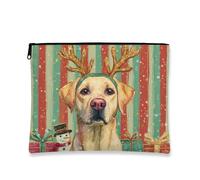 Holiday Makeup Bag, Cute Dog with Antlers Christmas Cosmetic Pouch for Women, Portable Small Canvas Zipper Organizer, Winter Festival Skincare Toiletry Bag, Multi-colored, 7x9 Inch, Dog
