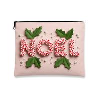 Holiday Makeup Bag, Peach Noel Peppermint Cosmetic Travel Pouch for Women, Portable Small Zipper Organizer, Christmas Skincare Toiletry Bag, Peach, 7x9 Inch, Holiday