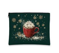 Holiday Makeup Pouch, Red Cup Hot Cocoa Cosmetic Bag for Women, Portable Small Canvas Zipper Organizer, Winter Skincare Toiletry Bag, Red, 7x9 Inch, Cup