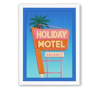 Holiday Motel Sign Retro Framed Wall Art Print A1 (84.1×59.4cm) White, Wall Decor for Living Room, Bedroom, Office & Home, Ready to Hang, Art Gift