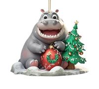 Holiday Ornament - 2D Acrylic Hippopotamus Christmas Pendant | Holiday Party Decorations, Car Tree for N