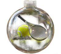 Holiday ornament ball made of sturdy plastic featuring sports themes like baseball, golf, and football for Christmas tree decoration and seasonal displays (Tennis)