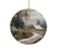 Holiday Ornament Rustic Old-Fashioned Horse-Drawn Wagon Near The Barn Printing Christmas Hanging Ornaments Personalised Christmas Tree Ornaments For Friends Home Lover