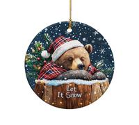 Holiday Ornament Snow Grizzly Bear Circle Christmas Hanging Decorations Printing Christmas Tree Ornaments For Women Family Anniversary