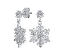 Holiday Party Flower Christmas Frozen Winter Cubic Zirconia CZ Large Snowflake Dangle Stud Earrings For Women Teen .925 Sterling Silver