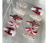 Holiday Party Nails Set 30 Pieces Red White Striped Snowflake Designs ABS Press On Nails Instantly Manicure Friendly Press On Nail