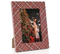 Holiday Picture Frame 15cmx20cm, Red Christmas Decorations, Wooden Photo Frame, Picture Frame to Fit Photo Size 6x4in, Festive Grid, Red Plaid Decorations