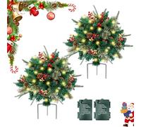 Holiday Planter, Faux Christmas Flowers for Outdoor Planters, Faux Holiday Planters, Holiday Planter Filler, Holiday Planter Decorations, Holiday Planter with Lights, Pot Fillers Outdoor(2pcs)