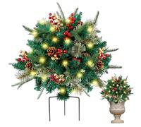 Holiday Planter Outdoor Christmas Tree for Front Porch - LED Lighted Artificial Pine Tree Urn Filler for Xmas Decor