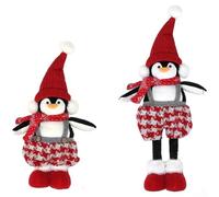 Holiday Plush Penguin Toy with Expandable Body and Themed Accessories for Seasonal Display on Shelves and Tables (Red Pointed Hat)