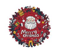 Holiday Puzzle Wreath, Christmas Jigsaw Game for Kids, Wooden Pieces with Festive Design, Fun Brain Activity, Seasonal Gift for Girls Boys Teens Family Friends Coworkers (Red)