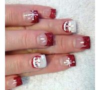 Holiday Red Shimmering Press On Nails 24PCS Short False Nails Featuring Santa Snowflake Art For Celebrations French Tip Press On Nail Sparkling Short Square Nail