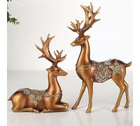 Holiday Reindeer Decor Christmas Deer Figurine Set of 2,Standing And Sitting Reindeer Resin Sculpture,Holiday And Christmas Decoration for Home Christmas Deer Table Centerpieces Supplies, Brown