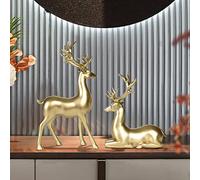 Holiday Reindeer Decor Deer Figurine Set of 2, Standing and Sitting Reindeer Resin Sculpture, Christmas Decoration for Home, Gold 2