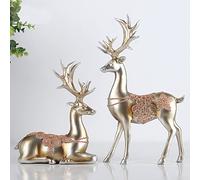 Holiday Reindeer Decor - Deer Figurine Set of 2, Standing and Sitting Reindeer Resin Sculpture, Christmas Home Decoration, Silver