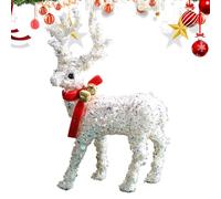 Holiday Reindeer Statue - Sparkling Deer Ornament for Winter and Christmas Display | Resin Figurine with Glitter Scarf Accent, Indoor Outdoor Seasonal Decoration, Festive Yard Home Tabletop Centerpiec