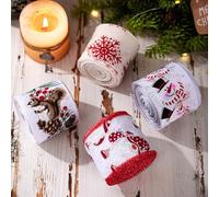 Holiday ribbon with wired edges for Christmas tree decoration and DIY packaging, made from linen and iron wire to maintain shape for bows and wreaths throughout the season (snowflake styles)