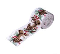 Holiday ribbon with wired edges for Christmas tree decoration and DIY packaging, made from linen and iron wire to maintain shape for bows and wreaths throughout the season (squirrel styles)