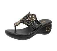 Holiday Sandals for Women Stylish Shoes Sandals Women Sandals Fashionable Summer New Pattern Flip Flop Hollow Flower Wedge Comfortable Versatile Shoes Ladies Platform Sandals Sport Sandals (Gold, 5.5)
