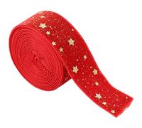 Holiday Satin Ribbon 2 5x200cm Featuring Bow Design with Metallic Gold Foil, Velvet Cloth Ribbon Suitable for Tree and Seasonal Decorations (Red)