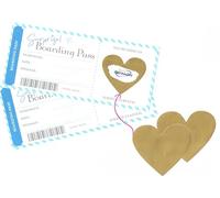 Holiday Scratch Card Reveal - Personalised Boarding Pass with Envelope & Heart Scratch Stickers, Unique Travel Surprise Ticket for Holiday Destination, Wedding Favours, Birthday, Anniversary,Blue,2pcs