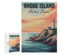 Holiday-Season Gift: Rhode Island Lighthouse Sunset, 300 PCS, Decorative Jigsaw for Grown-Ups, with A Decorative Finished Picture