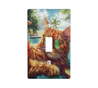 Holiday Season Poolside Cat Light Switch Cover Plate, Tropical Theme, Summer Decor Rocker Wall Plates, Fun and Relaxing, Standard Size Thermoplastic Plate Cover Single Toggle