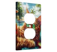 Holiday Season Poolside Cat Light Switch Cover Plate, Tropical Theme, Summer Decor Rocker Wall Plates, Fun and Relaxing, Standard Size Thermoplastic Plate Cover Single Duplex Outlet