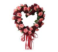 Holiday Seasonal Garland Wreath Silk Rose Wreath Heart Shaped Door Decoration Flower Garland For Home Elegant Fabric Floral Ring (B, 35cm)